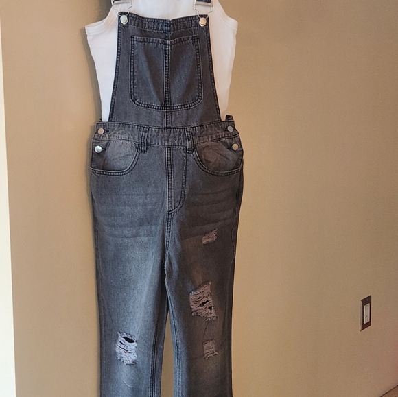 CASUAL DENIM RIPPED JUMPSUIT, grey - Picture 2 of 5